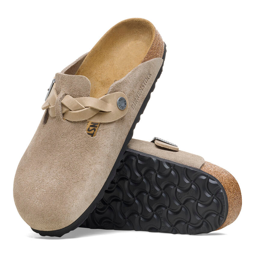 Boston Braided - Taupe Suede and Oiled Leather||Boston tressé - Suède et cuir huilé taupe