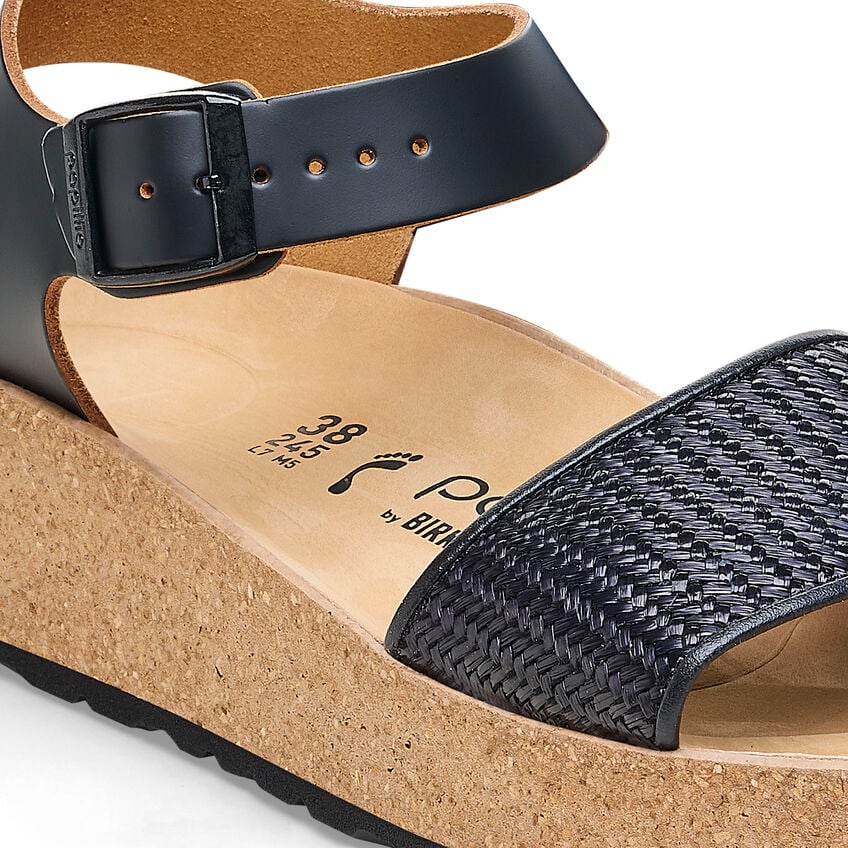 Glenda Raffia - Black Leather||Glenda Raphia - Cuir noir