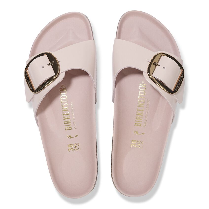 Madrid Big Buckle - High Shine Light Pink Leather||Madrid grosses boucles - Cuir très brillant rose pâle