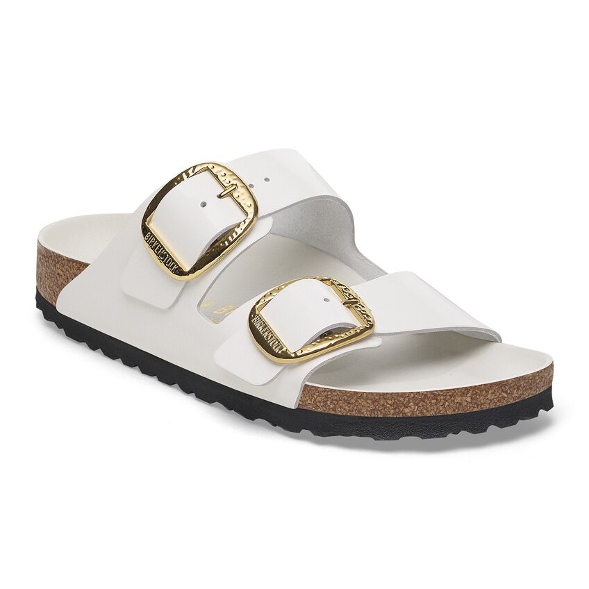 Arizona Hammered Big Buckle - Antique White High Shine Leather||Arizona grosse boucle martelée - Cuir verni blanc antique