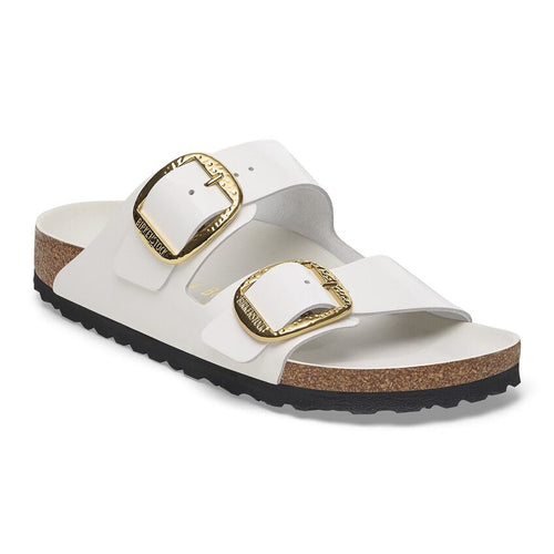 Arizona Hammered Big Buckle - Antique White High Shine Leather||Arizona grosse boucle martelée - Cuir verni blanc antique