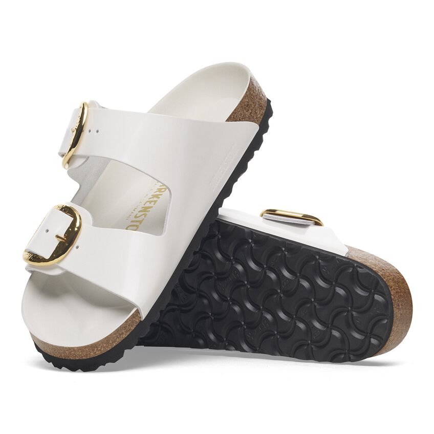 Arizona Hammered Big Buckle - Antique White High Shine Leather||Arizona grosse boucle martelée - Cuir verni blanc antique