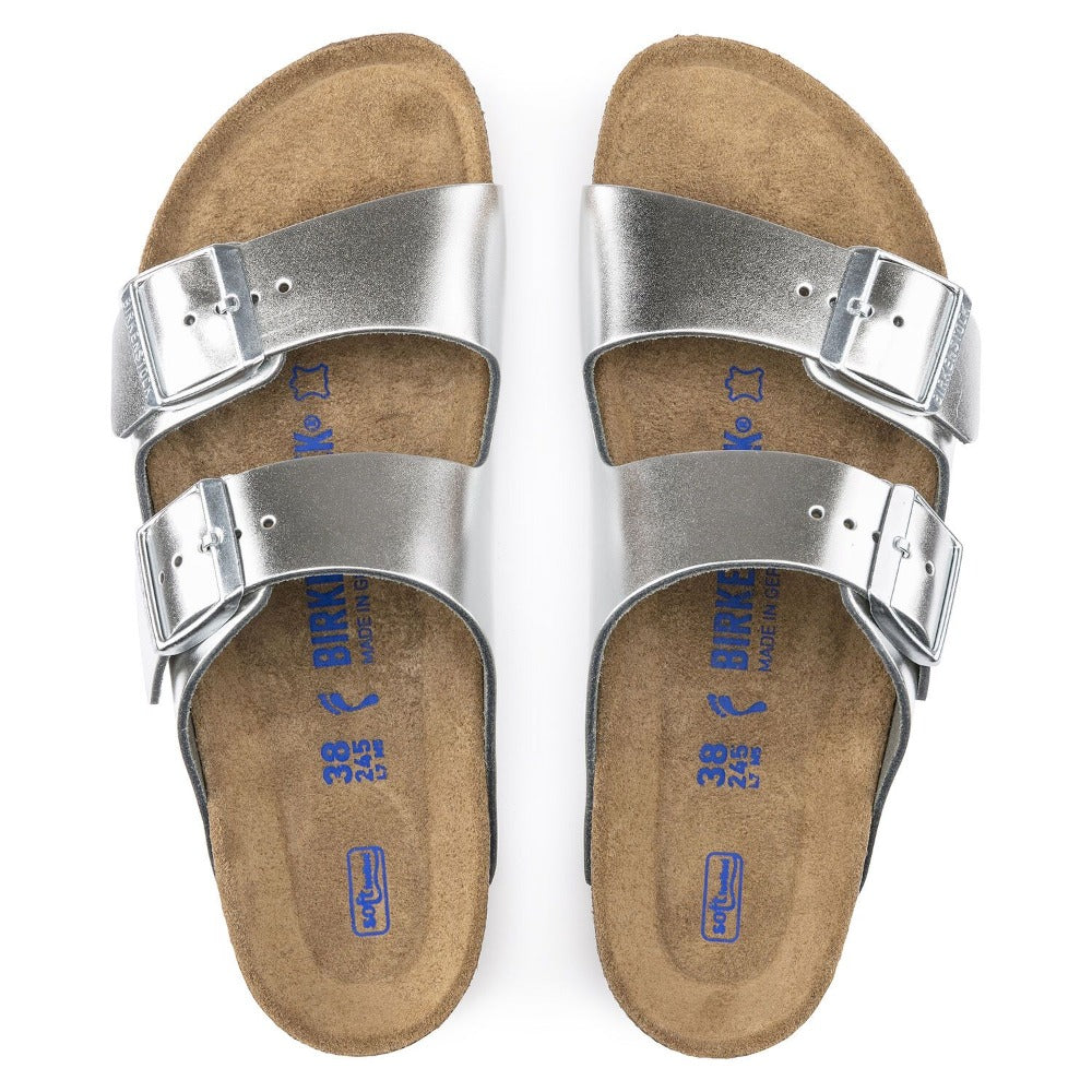 Arizona Soft - Metallic Silver Natural Leather||Arizona assise plantaire souple - Cuir Métallique argent