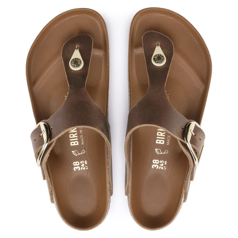 Gizeh Big Buckle - Cognac Oiled Leather||Gizeh grosses boucles - Cuir huilé cognac