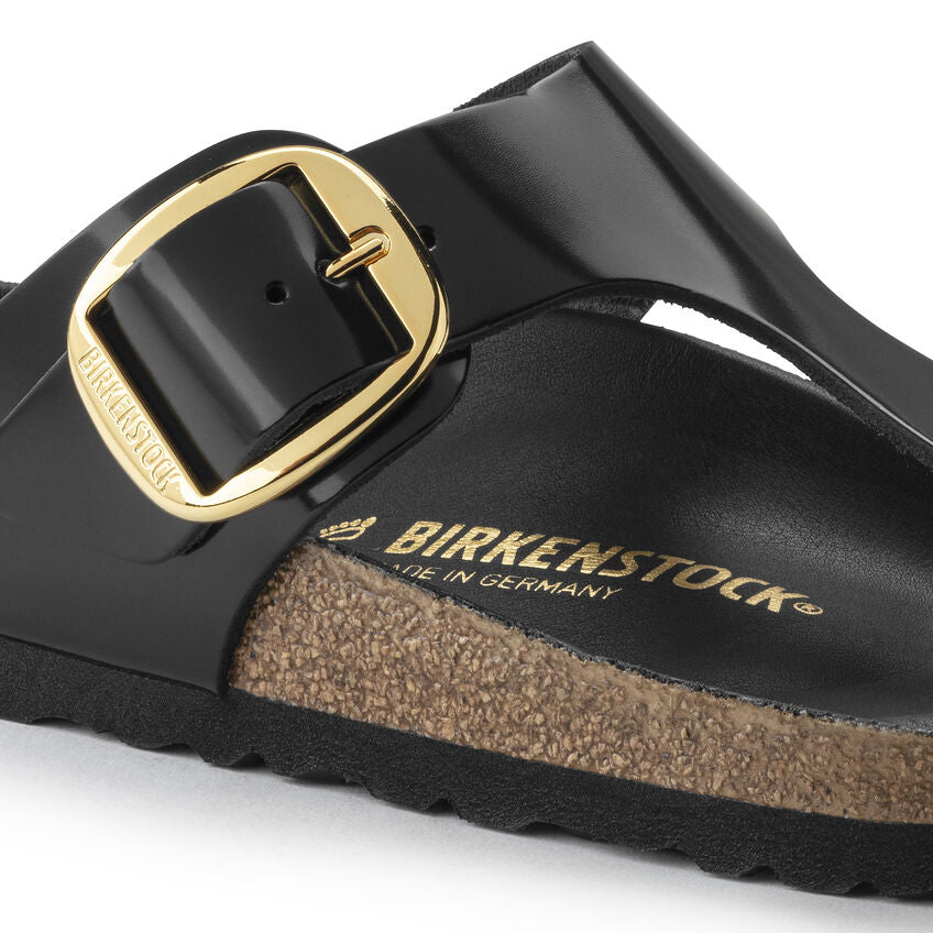 Gizeh Big Buckle - High Shine Black Leather||Gizeh grosses boucles - Cuir noir très brillant