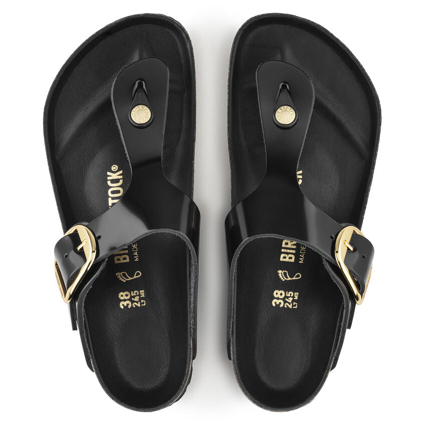 Gizeh Big Buckle - High Shine Black Leather||Gizeh grosses boucles - Cuir noir très brillant