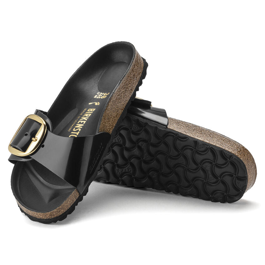 Madrid Big Buckle - High Shine Black Leather||Madrid grosses boucles - Cuir noir très brillant