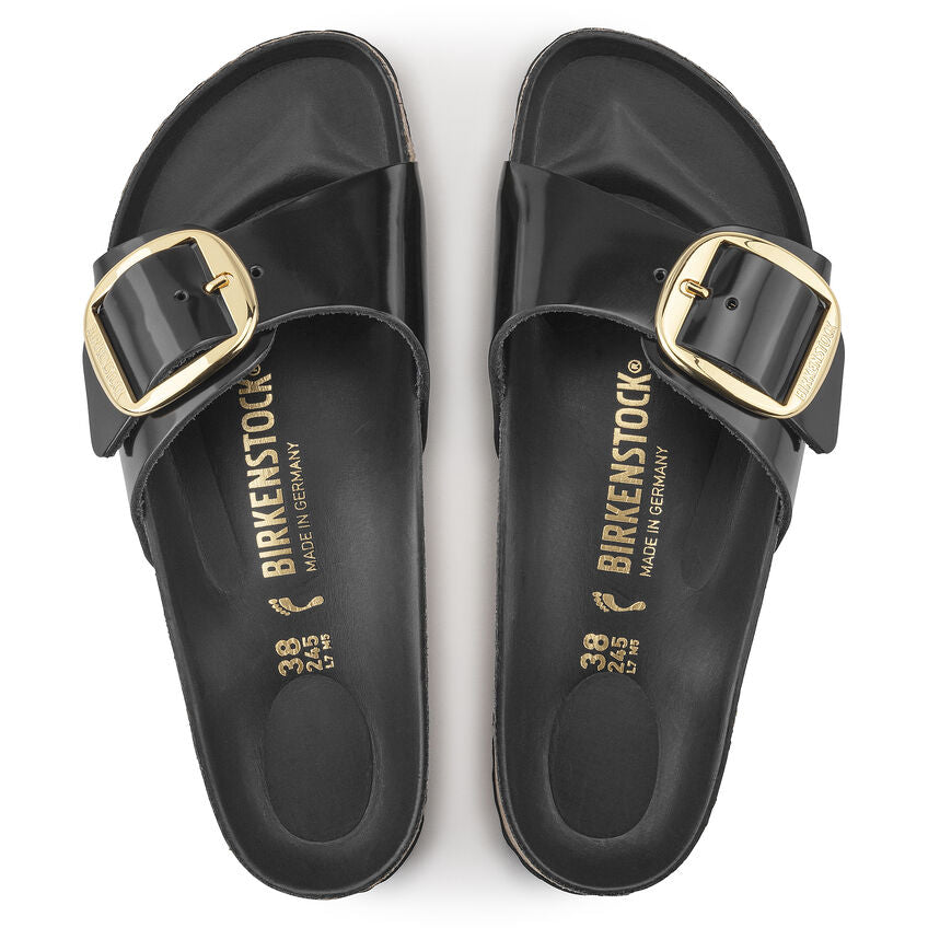 Madrid Big Buckle - High Shine Black Leather||Madrid grosses boucles - Cuir noir très brillant