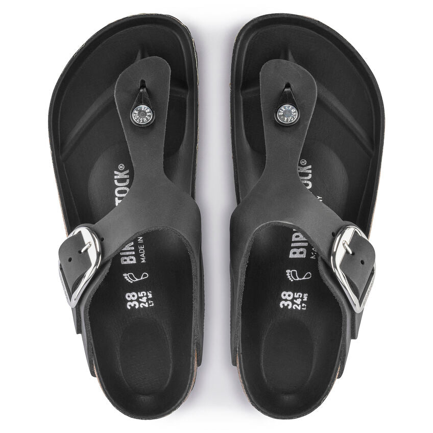 Gizeh Big Buckle - Black Oiled Leather||Gizeh grosses boucles - Cuir huilé noir