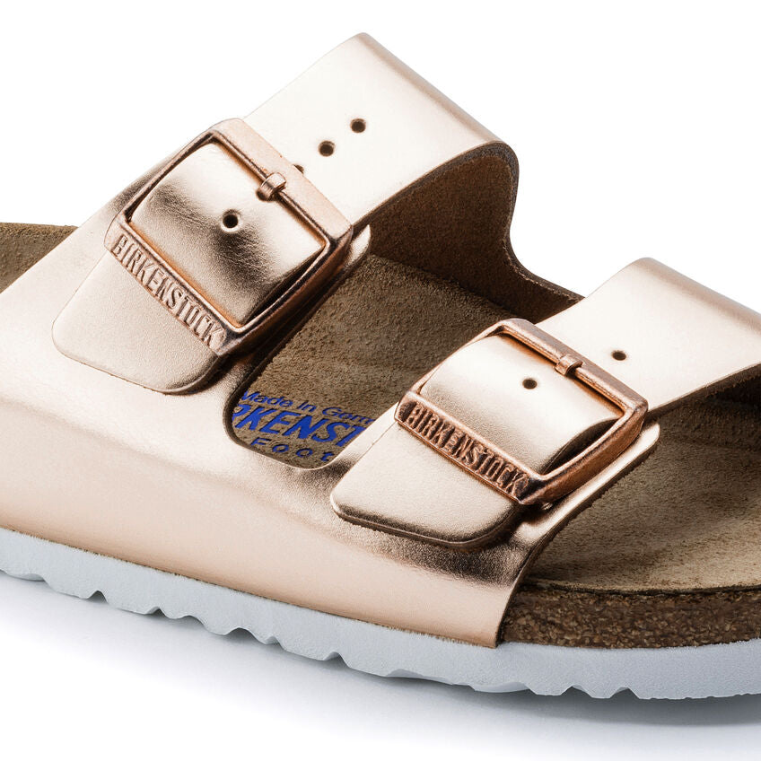 Arizona Soft - Metallic Copper Leather White Sole||Arizona assise plantaire souple - Cuir Métallique cuivre