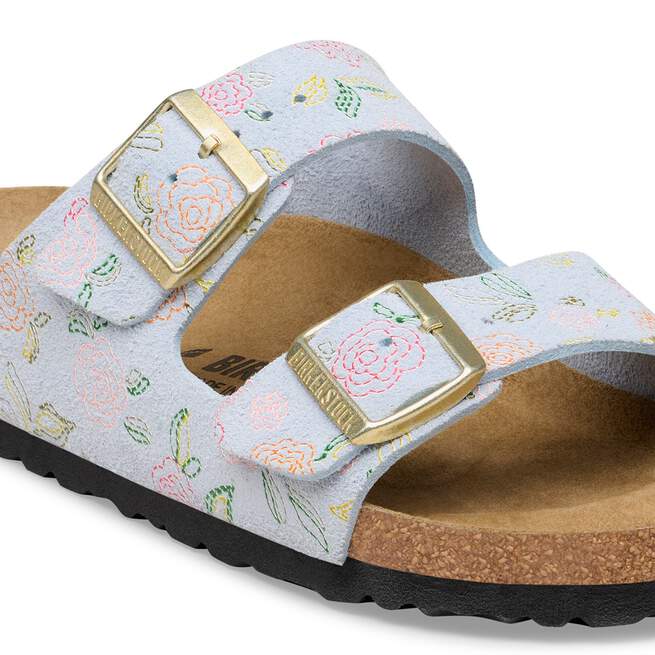 Arizona - Baby Blue Flower Print Suede||Arizona - Suède bleu pâle imprimé fleuri