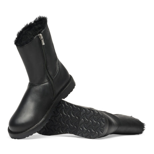 Uppsala Zip - Black Leather Shearling||Uppsala Zip - Cuir et fourrure noir