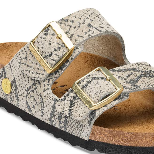Arizona - Snake Print Oyster Suede||Arizona - Suède imprimé serpent blanc huître