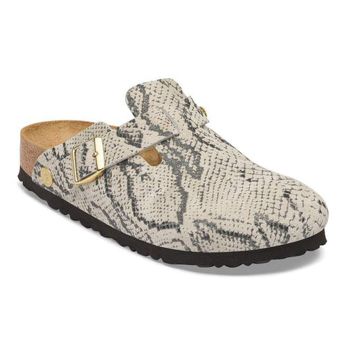Boston - Snake Print Oyster Suede||Boston - Suède imprimé serpent blanc huître