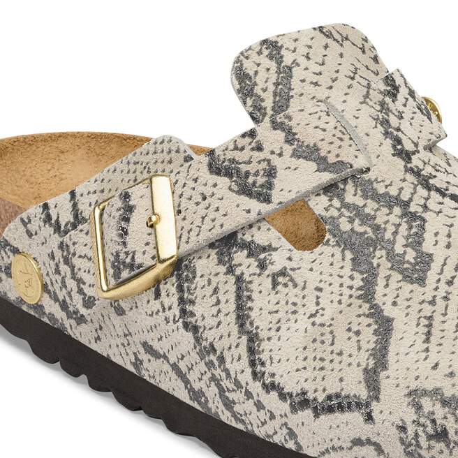 Boston - Snake Print Oyster Suede||Boston - Suède imprimé serpent blanc huître