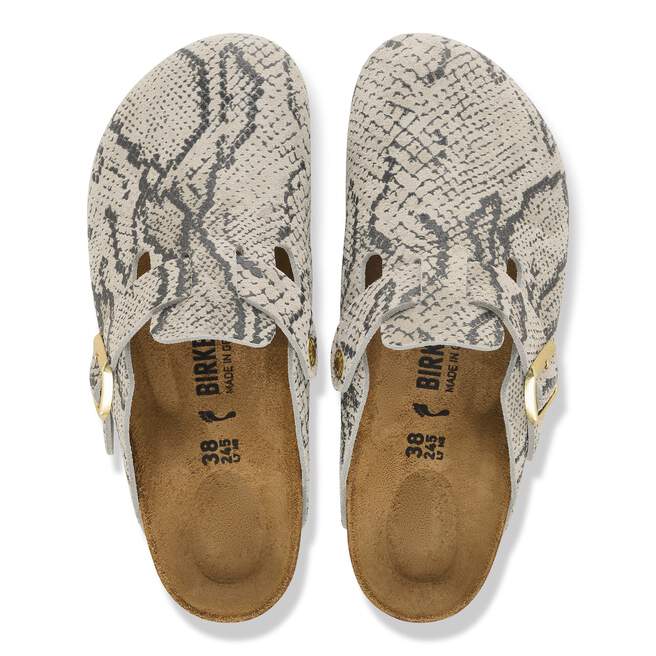 Boston - Snake Print Oyster Suede||Boston - Suède imprimé serpent blanc huître