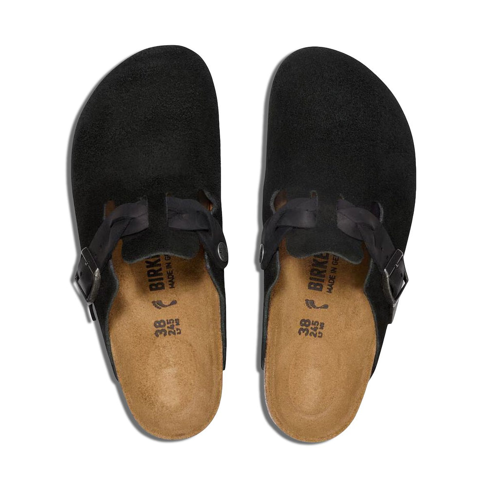 Boston Braided - Black Suede and Oiled Leather||Boston tressé - Suède et cuir huilé noir