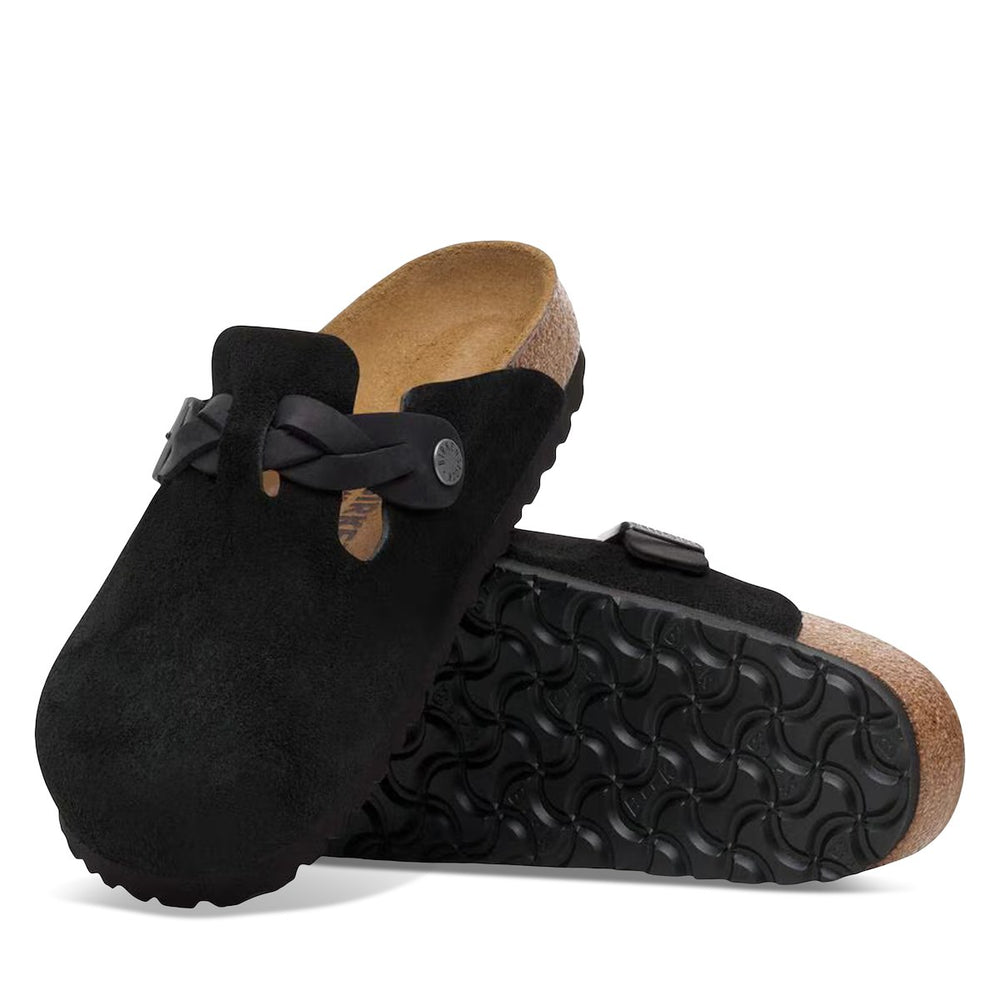 Boston Braided - Black Suede and Oiled Leather||Boston tressé - Suède et cuir huilé noir