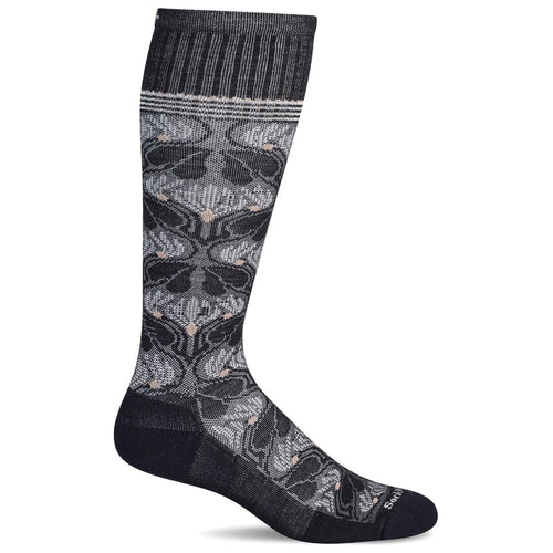 Floral Tapestry Knee-High Women - Black Moderate Compression (15-20mmHg)