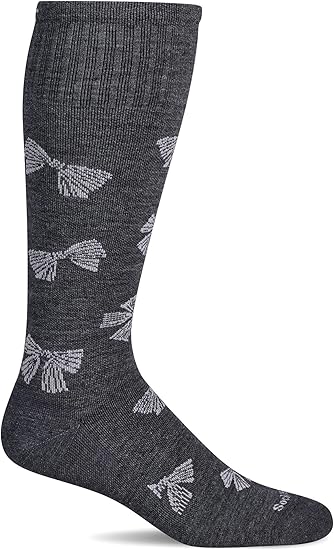 Bows Knee-High Women - Charcoal with Sparkle Moderate Compression (15-20mmHg)