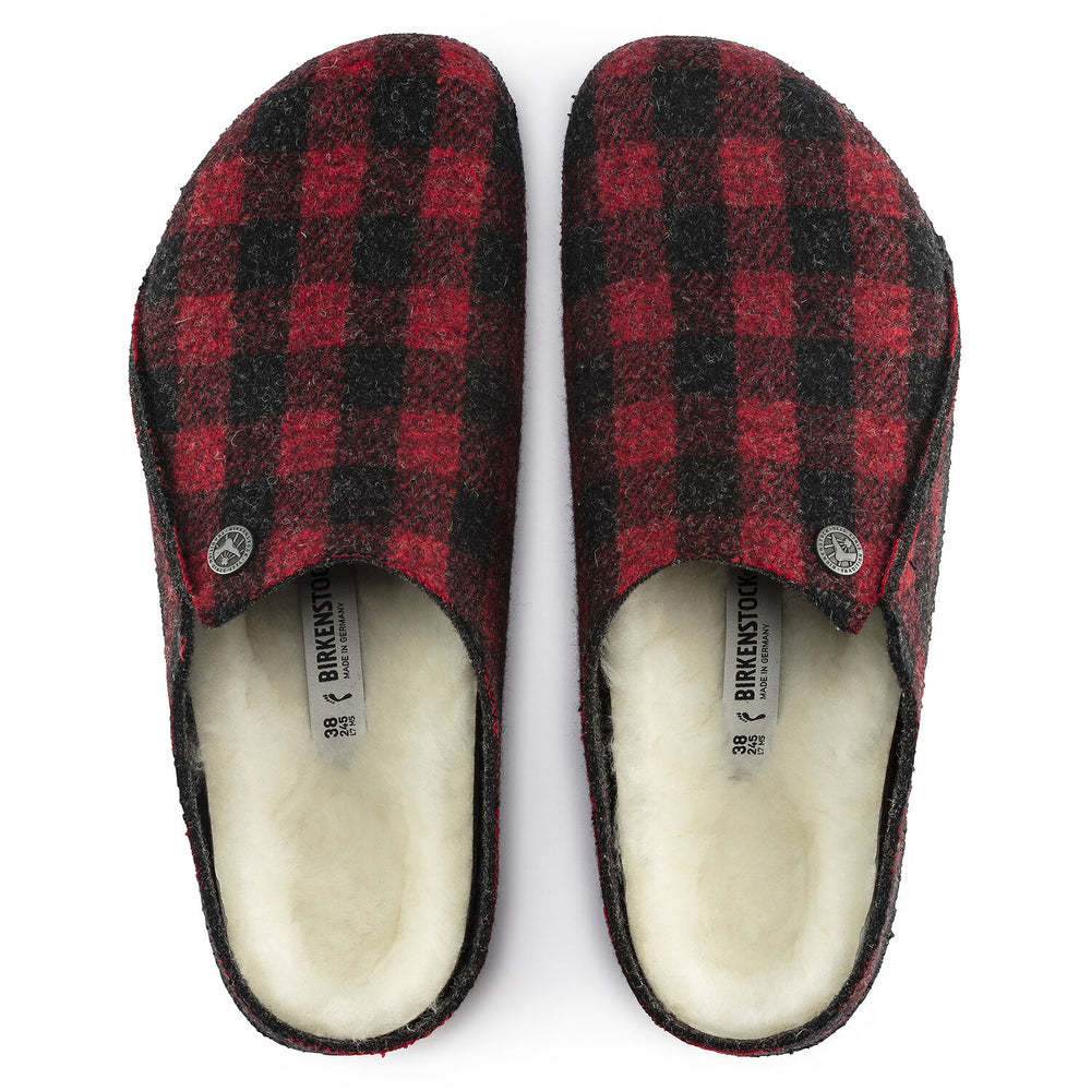 Zermatt Men - Plaid Red Wool Felt Shearling||Zermatt pour hommes - Feutre de laine et fourrure écossais rouge