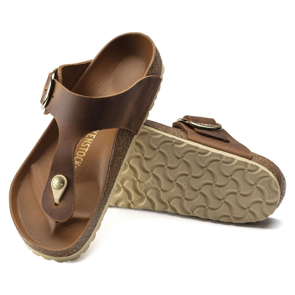 Gizeh Big Buckle - Cognac Oiled Leather||Gizeh grosses boucles - Cuir huilé cognac